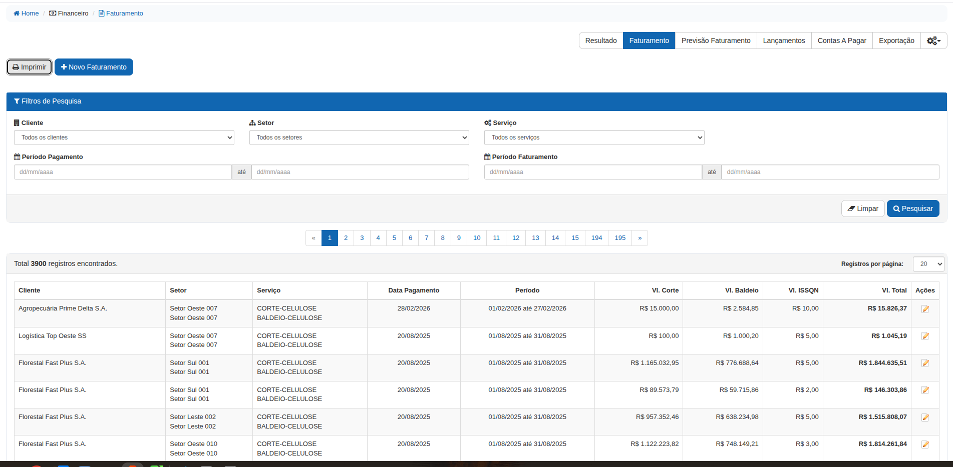 Tela do Sistema - Faturamento