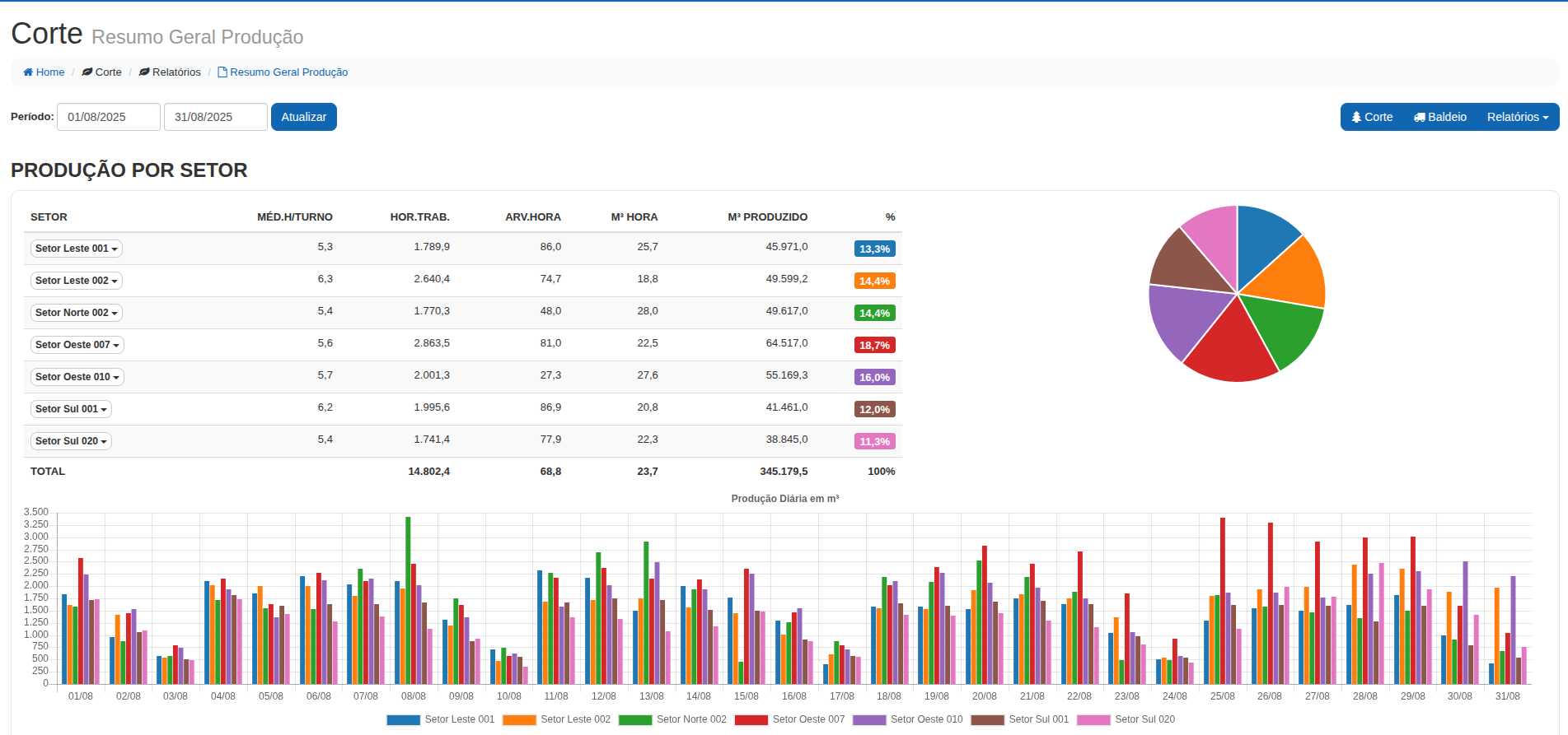Tela do Sistema - Resumo de Produção